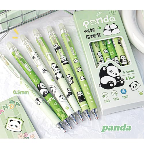 MOZXIRZ 6 Pcs Cute Erasable Retractable Pens Erasable Gel Ink Pens Cartoon Panda Pen 05mm Blue Ink Pen Cartoon Writing Pen Office School Supplies Women Girls BoysBlue InkPanda - Image 3