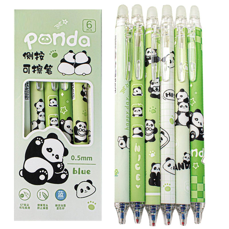 MOZXIRZ 6 Pcs Cute Erasable Retractable Pens Erasable Gel Ink Pens Cartoon Panda Pen 05mm Blue Ink Pen Cartoon Writing Pen Office School Supplies Women Girls BoysBlue InkPanda - Image 2
