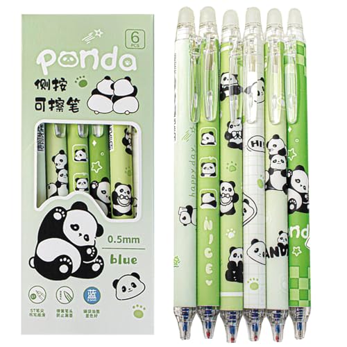 MOZXIRZ 6 Pcs Cute Erasable Retractable Pens Erasable Gel Ink Pens Cartoon Panda Pen 05mm Blue Ink Pen Cartoon Writing Pen Office School Supplies Women Girls BoysBlue InkPanda - Image 1