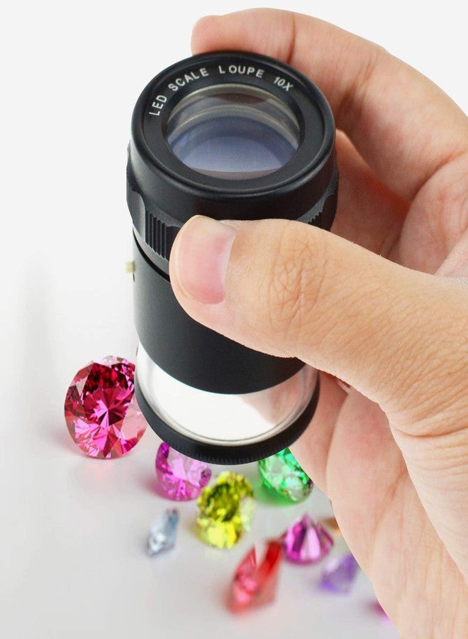 DANOPLUS 10X Loupe Magnifier, Jewelers Loupe with 8 LED Light and 4 Glass Scale Chart, 25mm Field of View, Adjustable Focal Length Magnifying Glass for Coins, Watches, Jewelry - Image 2