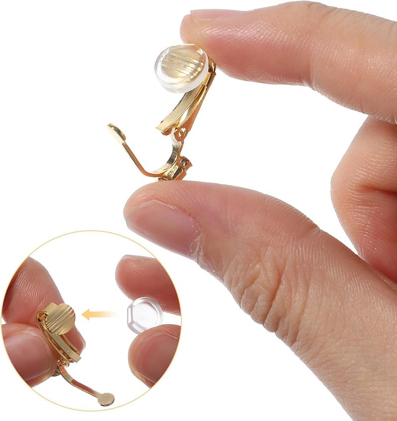SYOSI 12 Pieces Clip-on Earring Converter with 12 Pieces Silicone Earring Pads, Convert Studs or Pierced Earrings to Clip on for Non-Pierced Ears, Easy Open Loop for DIY Earring (Silver & Gold) - Image 3