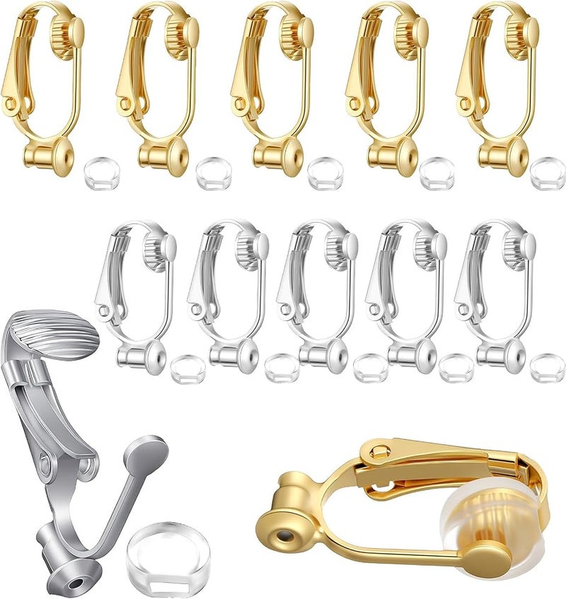 SYOSI 12 Pieces Clip-on Earring Converter with 12 Pieces Silicone Earring Pads, Convert Studs or Pierced Earrings to Clip on for Non-Pierced Ears, Easy Open Loop for DIY Earring (Silver & Gold) - Image 1