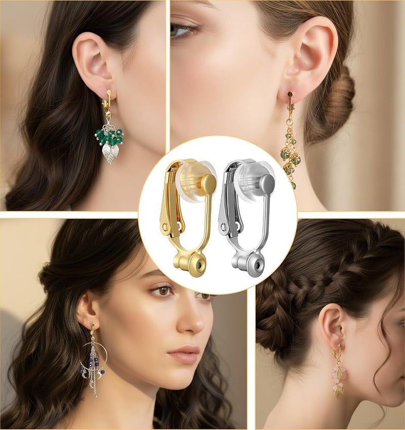 SYOSI 12 Pieces Clip-on Earring Converter with 12 Pieces Silicone Earring Pads, Convert Studs or Pierced Earrings to Clip on for Non-Pierced Ears, Easy Open Loop for DIY Earring (Silver & Gold) - Image 5