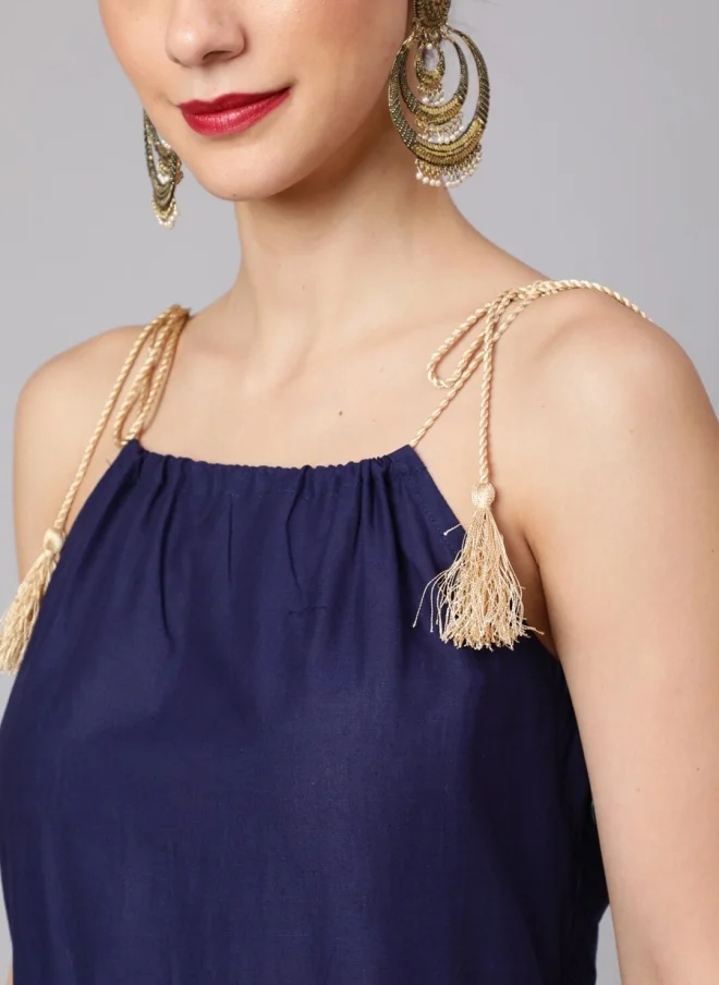 أيه كيه إس Navy Blue Cotton Maxi Dress for Women