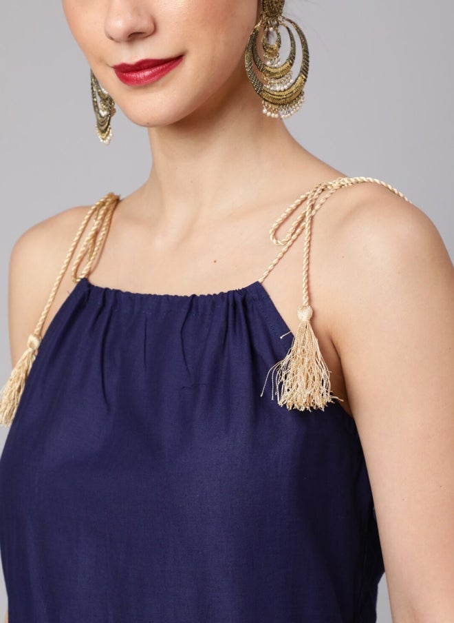 فستان ماكسي قطني كحلي للنساء