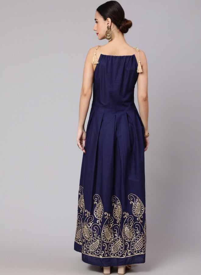 فستان ماكسي قطني كحلي للنساء