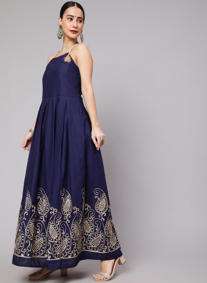 فستان ماكسي قطني كحلي للنساء