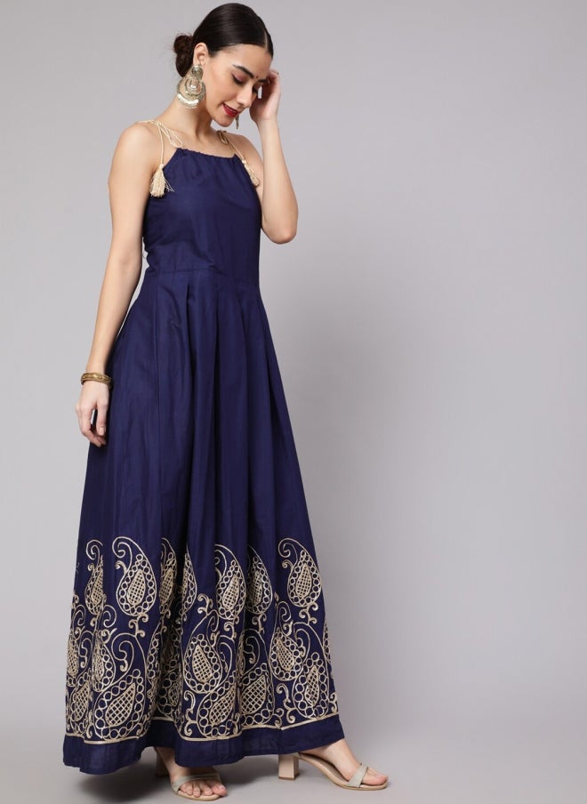 فستان ماكسي قطني كحلي للنساء