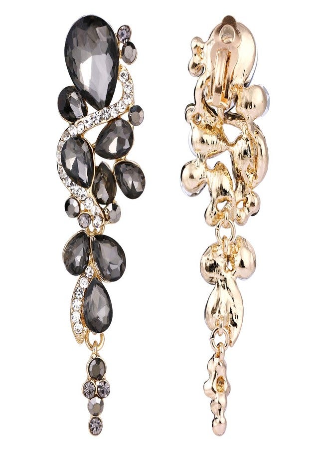 بريلوف أقراط زفاف بريلوف بمشبك للنساء، بتصميم بوهيمي مرصعة بالكريستال، بتصميم ثريا متعدد الطبقات على شكل دمعة، متوفرة باللون الرمادي والأسود والذهبي. - Image 4