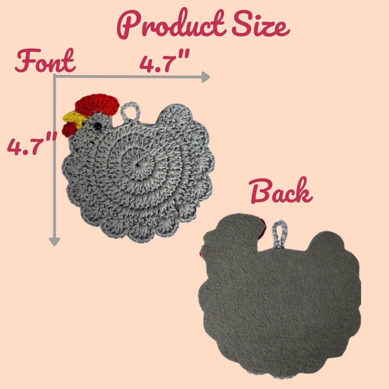 RucaDeco Handmade Crochet Chicken Coasters Set of 4, Mom, Stuffed Animal-Themed Drink Coasters, Cute Desk Accessories, Home Decor, Tabletop Protection, Crazy Chicken Lady Must Have - Image 2