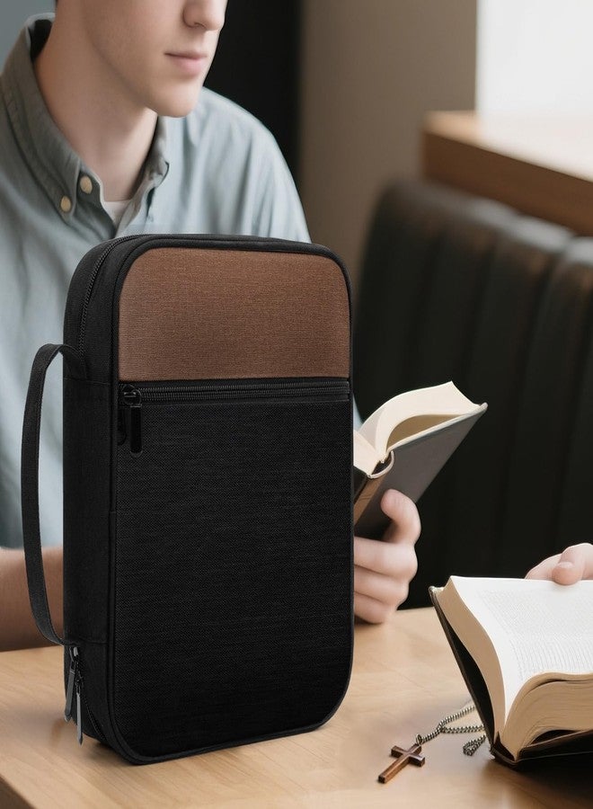 PPeen Bible Cover Bible Case for Men Canvas Carrying Cases Book Protector Case Bible Bag with Durable Handle Study Supplies Accessories Christian Gifts (Brown+Black, Large) - Image 4