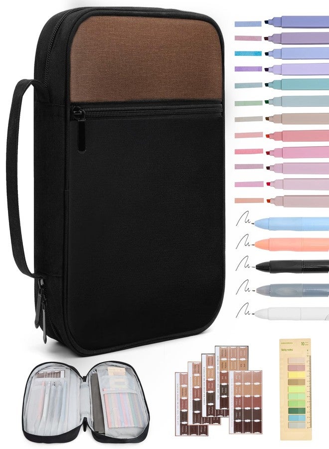 PPeen Bible Cover Bible Case for Men Canvas Carrying Cases Book Protector Case Bible Bag with Durable Handle Study Supplies Accessories Christian Gifts (Brown+Black, Large) - Image 1