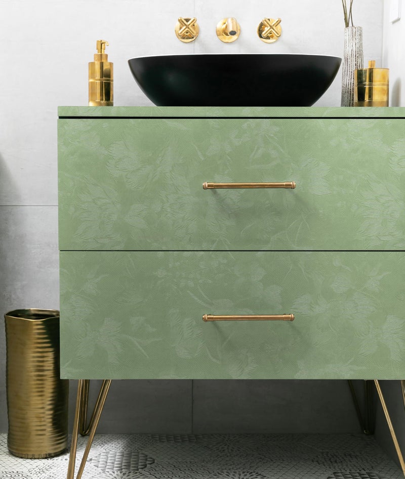 Erfoni 118"x17.7" Green Peel and Stick Wallpaper Floral Embossed Stick Peel Contact Paper Vintage Decorative Self Adhesive Wall Paper Green Flower Textured Removable Wallpaper for Accent Wall Covering - Image 5
