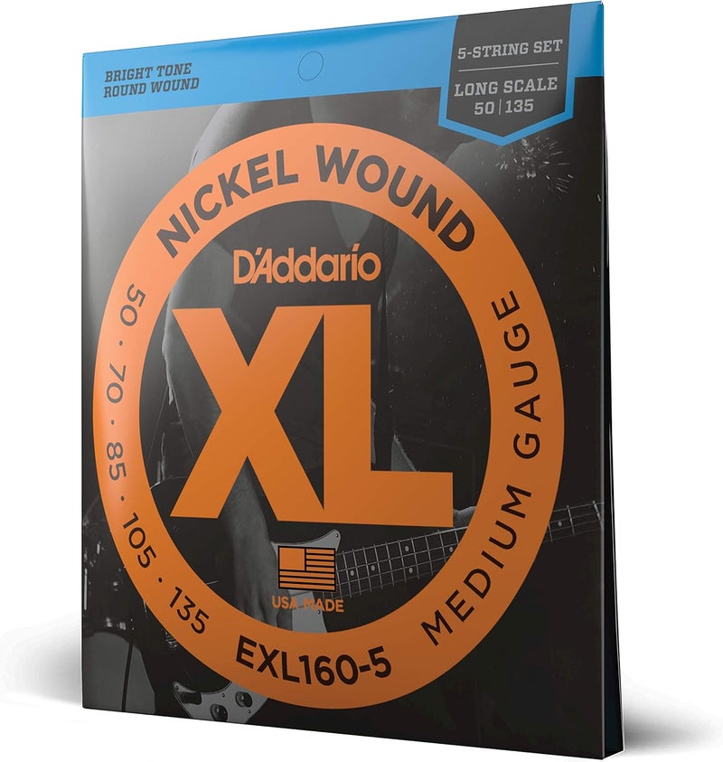 D'Addario General compatible practical design EXL160-5 5-String Nickel Wound Bass Guitar Strings, Medium, 50-135, Long Scale Multi option design - Image 1