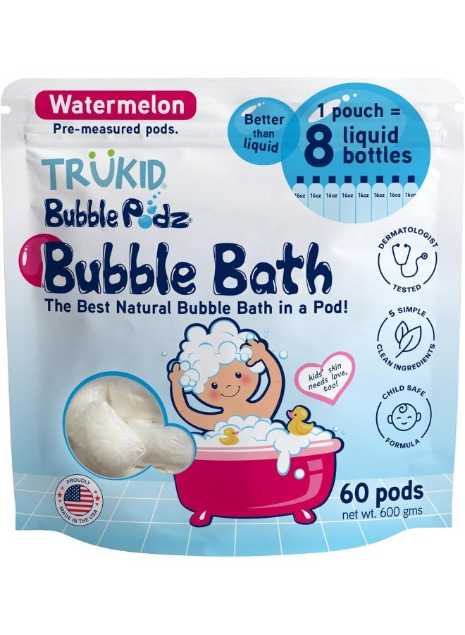 TruKid Bubble Podz Bubble Bath for Kids, Toddlers, & Babies, Tear Free Gentle & Refreshing Bath Bomb for Sensitive Skin with Natural Moisturizers, Non-Toxic, pH Balanced, Watermelon Scent (60 Podz) - Image 1
