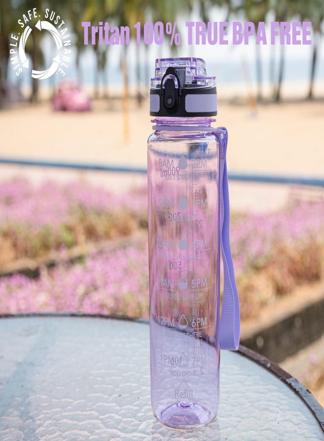 OLDLEY Water Bottle, 32oz Motivational Sports Water Bottle with Time Marker - Times to Drink - Tritan, BPA Free, Wide Mouth Leakproof,Amethyst (1 Bottle) - Image 2
