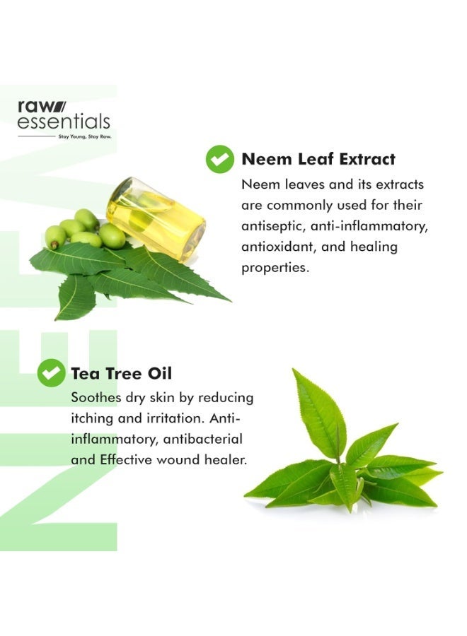 رو إسينشالز غسول الوجه Raw Essentials بالنييم وشجرة الشاي (150 مل) - مخصص للبشرة الدهنية والمعرضة لحب الشباب، يعمل على تفتيح البقع الداكنة، مناسب لجميع أنواع البشرة، غسول للوجه للرجال والنساء، يحتوي على مكونات نشطة طبيعية بنسبة 100%، خالٍ من الكبريتات والبارابين. - Image 3