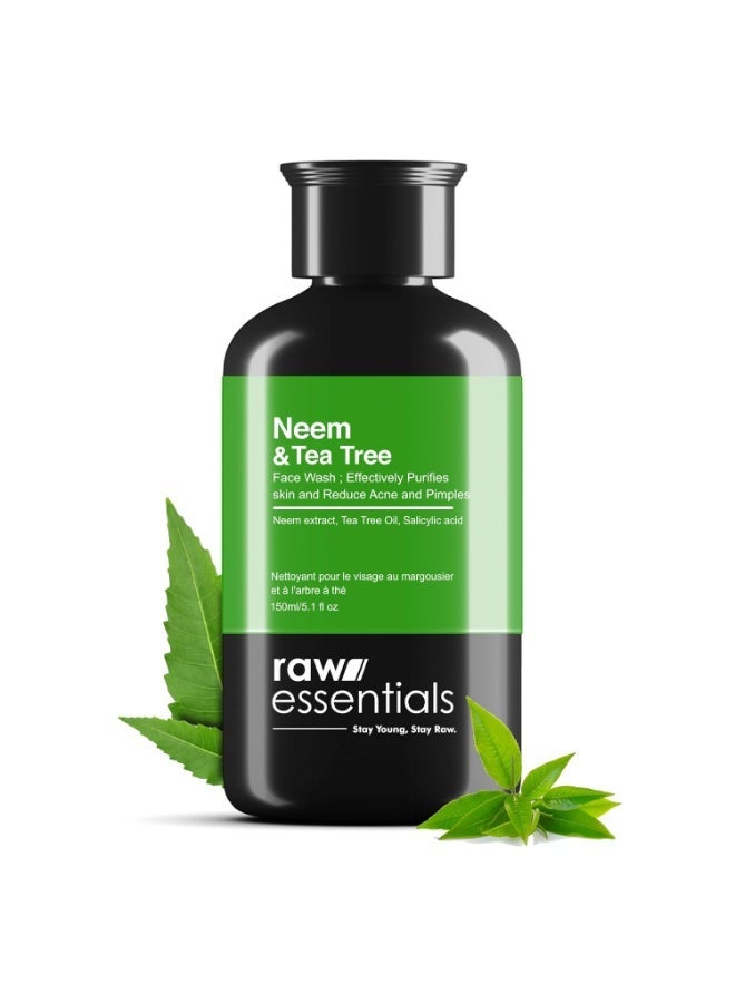 رو إسينشالز غسول الوجه Raw Essentials بالنييم وشجرة الشاي (150 مل) - مخصص للبشرة الدهنية والمعرضة لحب الشباب، يعمل على تفتيح البقع الداكنة، مناسب لجميع أنواع البشرة، غسول للوجه للرجال والنساء، يحتوي على مكونات نشطة طبيعية بنسبة 100%، خالٍ من الكبريتات والبارابين. - Image 1