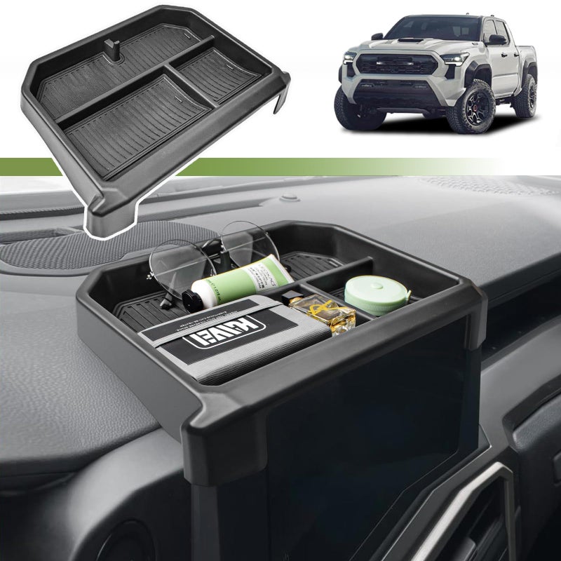 HGWEI Center Console Screen Dash Organizer Compatible with 2024-2026 Toyota Tacoma & 2025-2026 4Runner Interior Accessories w/ 8-inch Dashboard Storage Box Behind Screen Insert Tray Mount Holder Black - Image 1