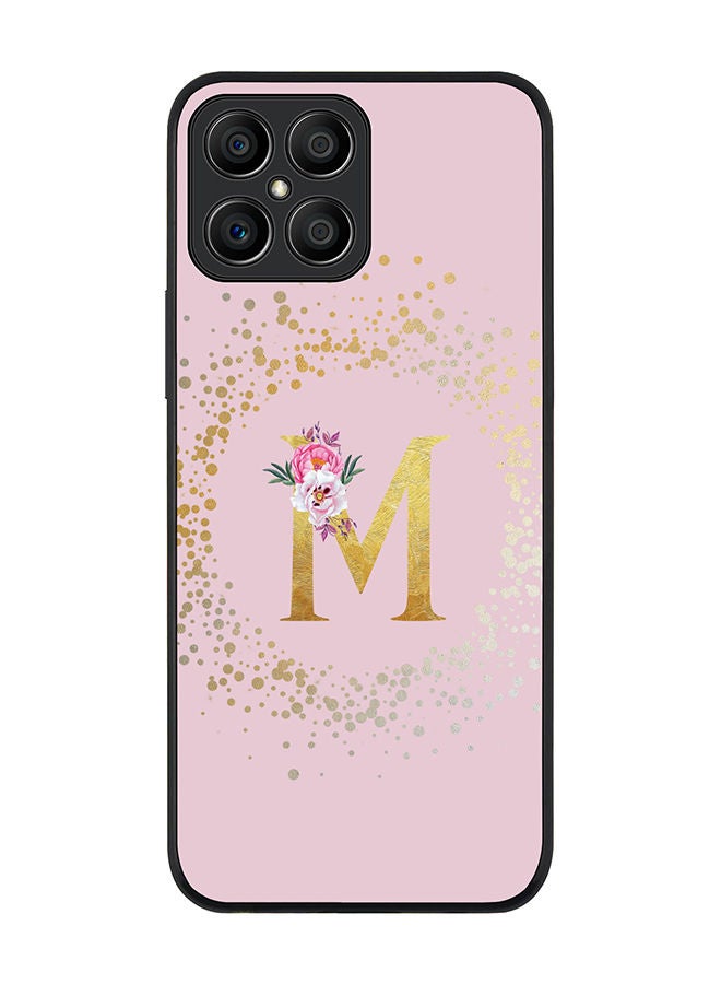 Stylizedd Rugged Black edge case for Honor X8 Slim fit Soft Case Flexible Rubber Edges TPU Gel Thin Cover - Custom Monogram Initial Letter Floral Pattern Alphabet - M (Pink) - Image 1