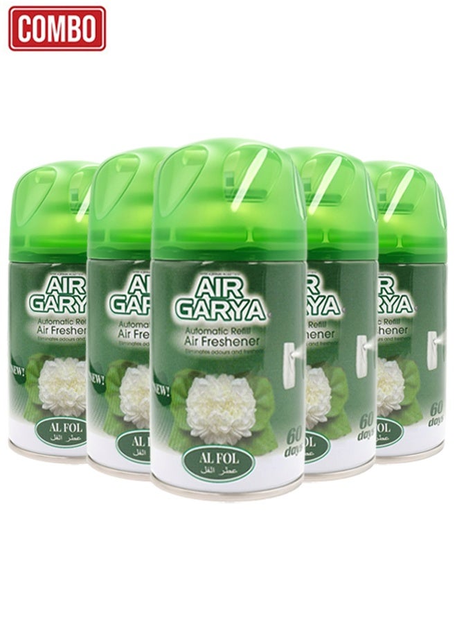 عبوة إعادة تعبئة معطر الجو، 5 قطع | عبوة إعادة تعبئة بخاخ أوتوماتيكي برائحة الفل | يزيل الروائح الكريهة لفترة طويلة للمنزل والمكتب والسيارة | يدوم حتى 60 يومًا - Image 1