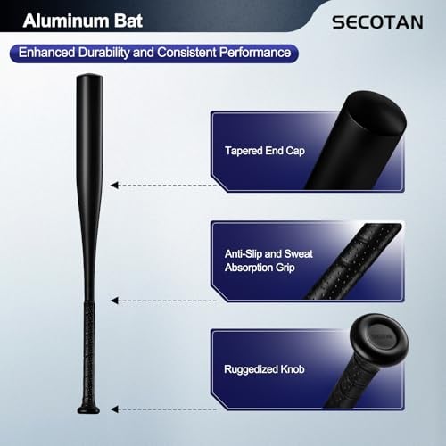 Secotan Baseball Training Bat Ultra Lightweight Bat Durable and Sturdy Aluminum Bat Ideal for Softball Hitting Practise Versatile Design Bats 28inch Black Black - Image 3