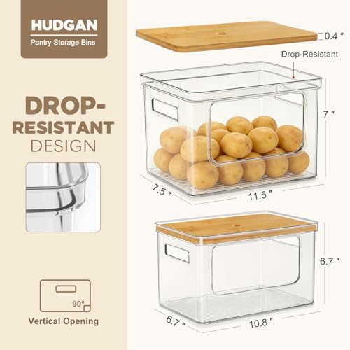 Hudgan Pantry Organizers and Storage with Straight Side, 2 Set Stackable Bin with Open Front for Onion,Potato,Garlic,Fruit, Clear Storage Bin with Bamboo Lid for Kitchen Cabinet, Countertop, Bathroom - Image 5