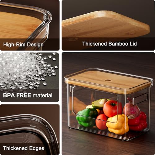 Hudgan Pantry Organizers and Storage with Straight Side, 2 Set Stackable Bin with Open Front for Onion,Potato,Garlic,Fruit, Clear Storage Bin with Bamboo Lid for Kitchen Cabinet, Countertop, Bathroom - Image 4