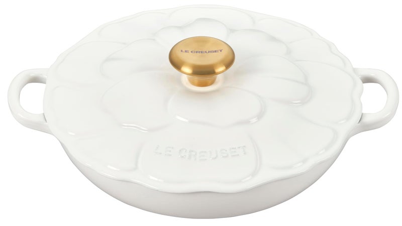 Le Creuset Le Creuset Signature Enameled Cast Iron Petal Braiser, 2.25qt., White w/Gold Knob  - Image 1