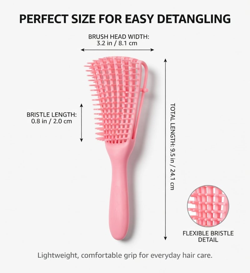 INSIME Detangler hair brush for curly hair comb for Women Men & Kids | Comb for curly wavy hair Pain Free hair detangling brush | Curl brush for hair styling Dry & Wet hair brush | (Pink) - Image 3