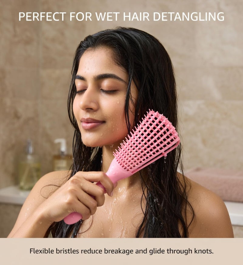 INSIME Detangler hair brush for curly hair comb for Women Men & Kids | Comb for curly wavy hair Pain Free hair detangling brush | Curl brush for hair styling Dry & Wet hair brush | (Pink) - Image 4