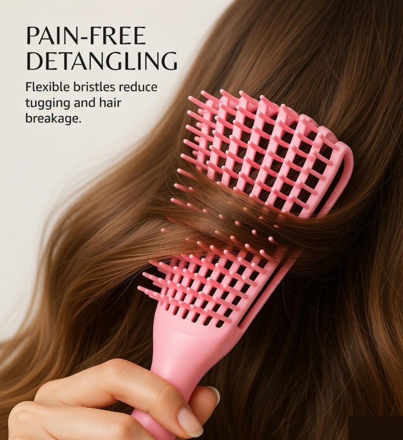 INSIME Detangler hair brush for curly hair comb for Women Men & Kids | Comb for curly wavy hair Pain Free hair detangling brush | Curl brush for hair styling Dry & Wet hair brush | (Pink) - Image 5