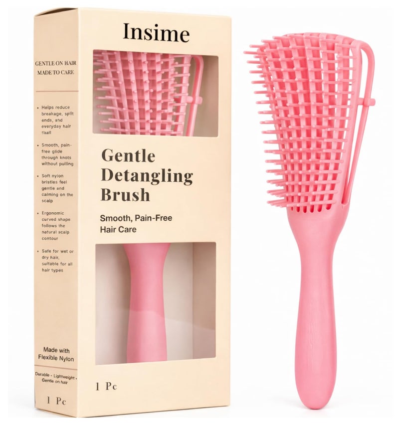 INSIME Detangler hair brush for curly hair comb for Women Men & Kids | Comb for curly wavy hair Pain Free hair detangling brush | Curl brush for hair styling Dry & Wet hair brush | (Pink) - Image 1