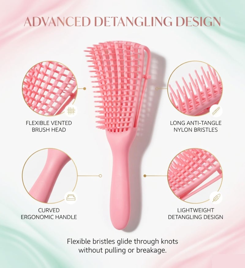 INSIME Detangler hair brush for curly hair comb for Women Men & Kids | Comb for curly wavy hair Pain Free hair detangling brush | Curl brush for hair styling Dry & Wet hair brush | (Pink) - Image 2