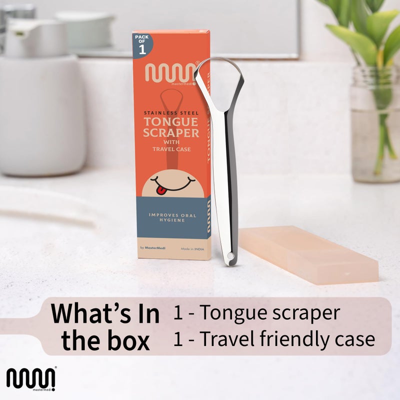 MasterMedi Tongue Scraper for Adults, 100% Stainless Steel Tongue Scrubber for Bad Breath, Easy to Use, Tongue Cleaner for Oral Care & Hygiene (SPTC-1|with Case) - Image 5