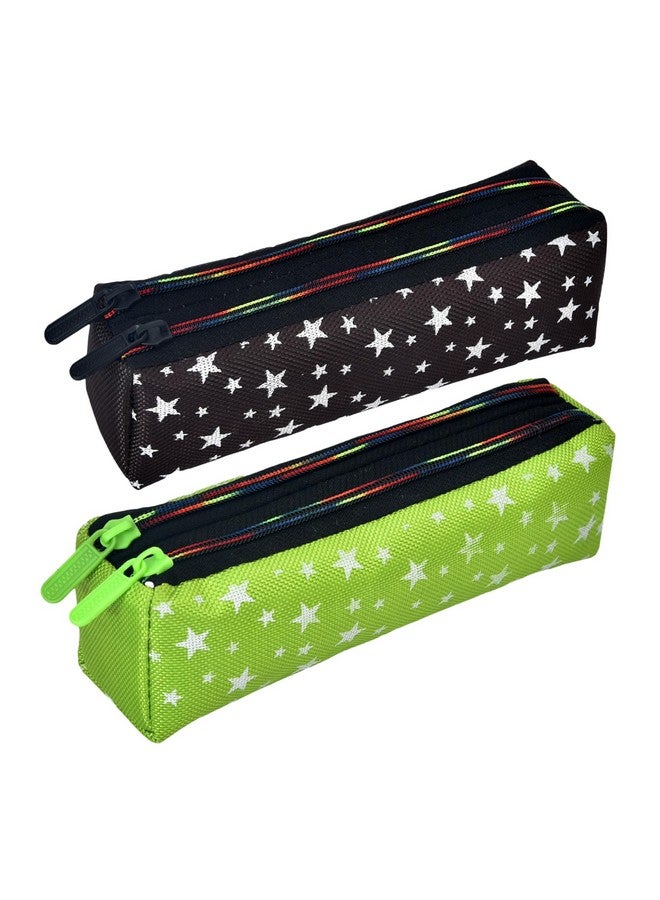 Kuber Industries Kuber Industries Pencil Pouch|Rexine Stationary Pouch|Pencil Utility Pouch|School Pencil Case for Kids|Pen-Pencil Box for Kids|2 Zipper Pencil Organizer|Star Pencil Pouch|Pack of 2|Multi  - Image 1