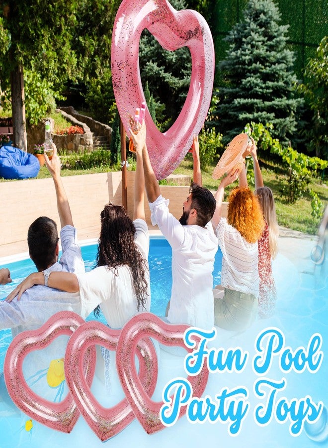Mkhaslri 3 Pieces Inflatable Heart Pool Float, Glitter Inflatable Swim Rings Bachelorette Party Pool Float Tube, Heart Shaped Summer Swimming Ring, Water Beach Party for Adults (Pink, 47x39Inch) - Image 4