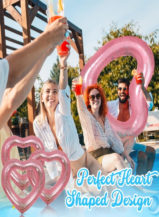 Mkhaslri 3 Pieces Inflatable Heart Pool Float, Glitter Inflatable Swim Rings Bachelorette Party Pool Float Tube, Heart Shaped Summer Swimming Ring, Water Beach Party for Adults (Pink, 47x39Inch) - Image 5