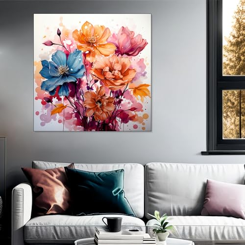 The Castle Decor Flower Painting with Frame Big Size (24X24) Wall Art for Living Room, Bedroom, Drawing Room, Hotels-Wooden Framed-Digital Painting - Image 3