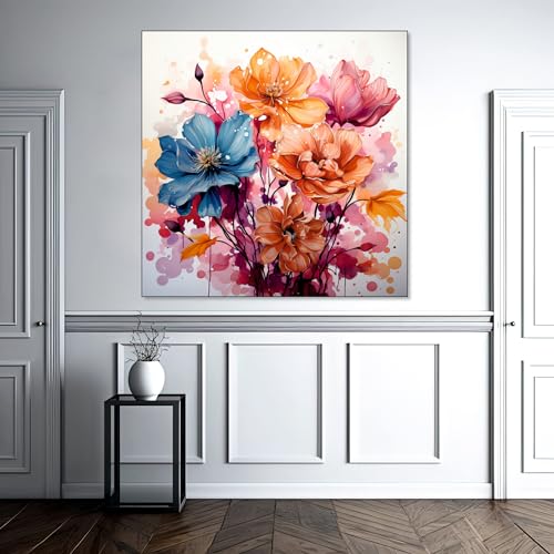 The Castle Decor Flower Painting with Frame Big Size (24X24) Wall Art for Living Room, Bedroom, Drawing Room, Hotels-Wooden Framed-Digital Painting - Image 2
