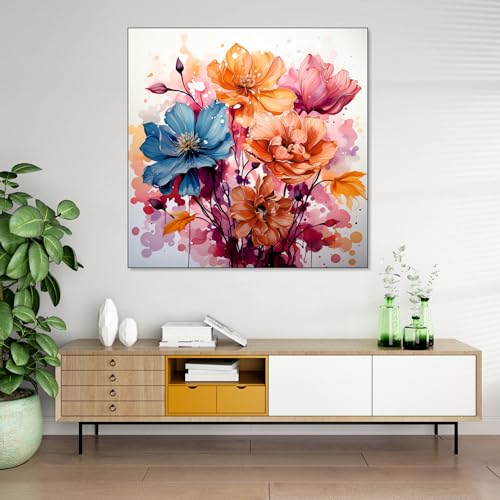 The Castle Decor Flower Painting with Frame Big Size (24X24) Wall Art for Living Room, Bedroom, Drawing Room, Hotels-Wooden Framed-Digital Painting - Image 1