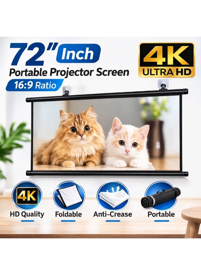 72 Inch 4K Portable Projector Screen 16:9 Foldable Anti-Crease HD Projection Screen for Indoor Outdoor Home Theater - Image 1