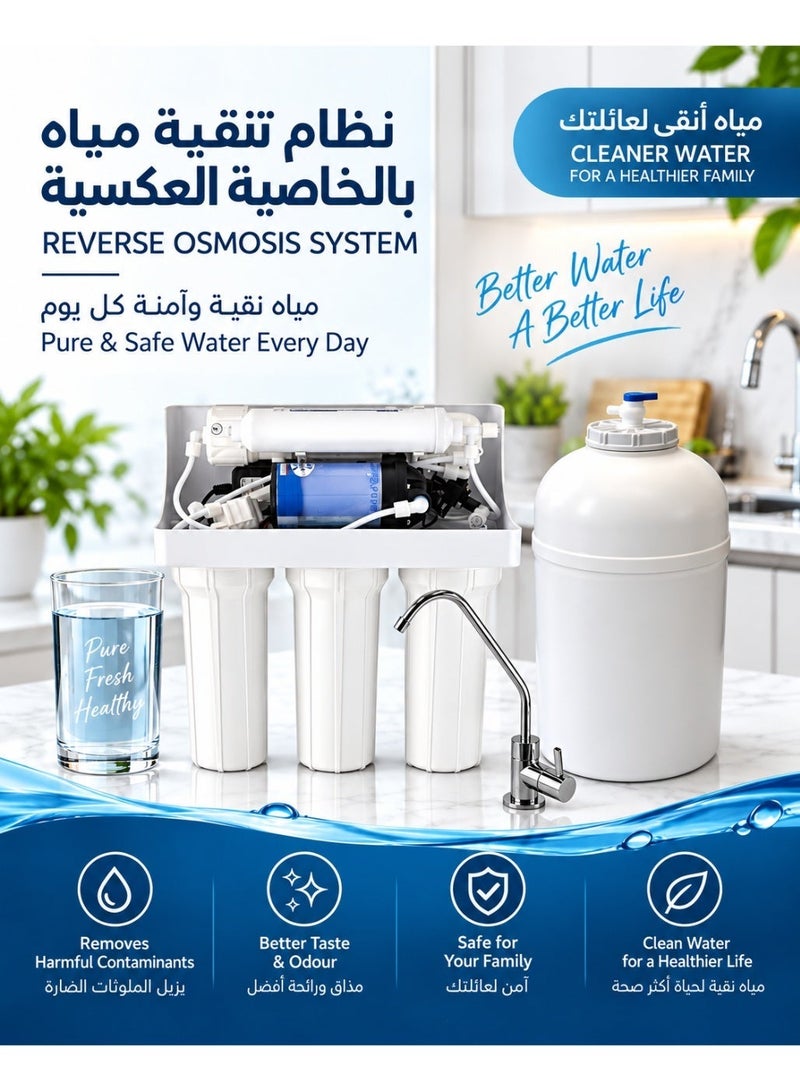 AQUA 5 Stage Reverse Osmosis Water Purifier System with Storage Tank and Faucet – White - Image 2