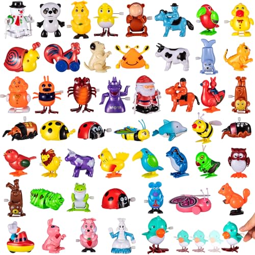 Hollowfly 50 Pcs Assorted Animals Wind up Toys Flipping Walking Jumping Swimming Clockwork Toy for Birthday Party Favors Classroom Prizes Treasure Box Goodie Bags Piata Filler - Image 1