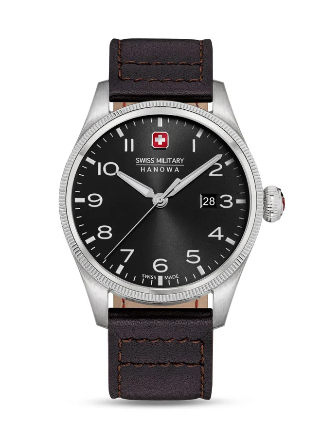 SWISS MILITARY HANOWA Thunderbolt Watch For Men With Dark Brown Genuine Leather Pro Strap - 43 mm