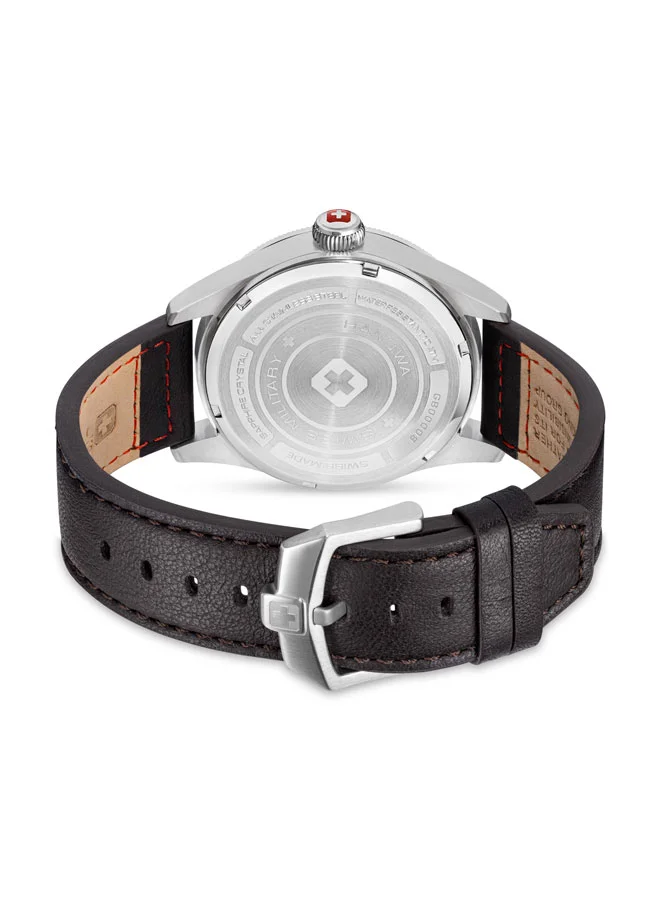 SWISS MILITARY HANOWA Thunderbolt Watch For Men With Dark Brown Genuine Leather Pro Strap - 43 mm