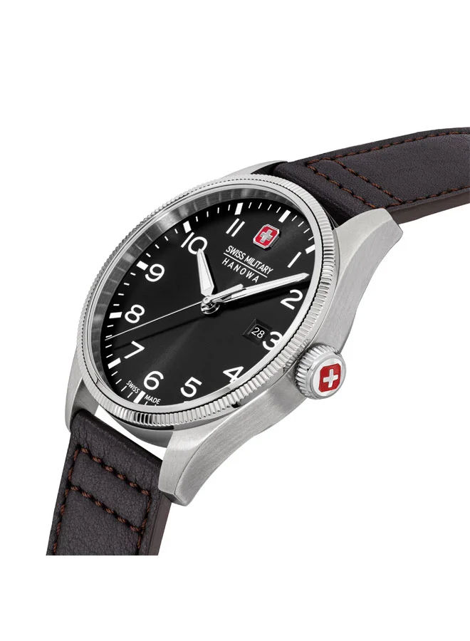 SWISS MILITARY HANOWA Thunderbolt Watch For Men With Dark Brown Genuine Leather Pro Strap - 43 mm