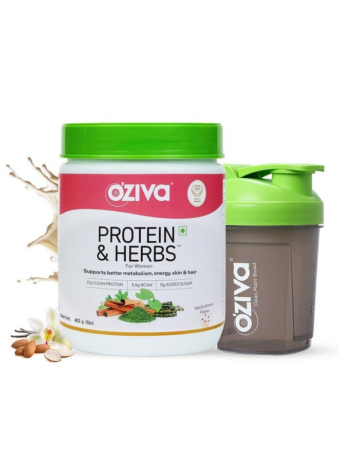 OZiva Protein & Herbs for Women (Vanilla Almond) I Manage Weight, Energy & Metabolism | Clean Protein, Shatavari, Green Tea I No Added Sugar, 1lbs + Shaker (Super Saver Pack) - Image 1