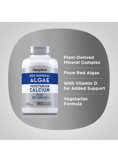 Piping Rock Piping Rock Red Mineral Algae | Vegetarian Calcium | 180 Capsules | Plant Based Plus Trace Minerals | Plus D3 1000 IU | Non-GMO, Gluten Free Supplement  - Image 4