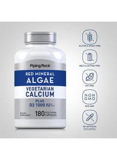 Piping Rock Piping Rock Red Mineral Algae | Vegetarian Calcium | 180 Capsules | Plant Based Plus Trace Minerals | Plus D3 1000 IU | Non-GMO, Gluten Free Supplement  - Image 3